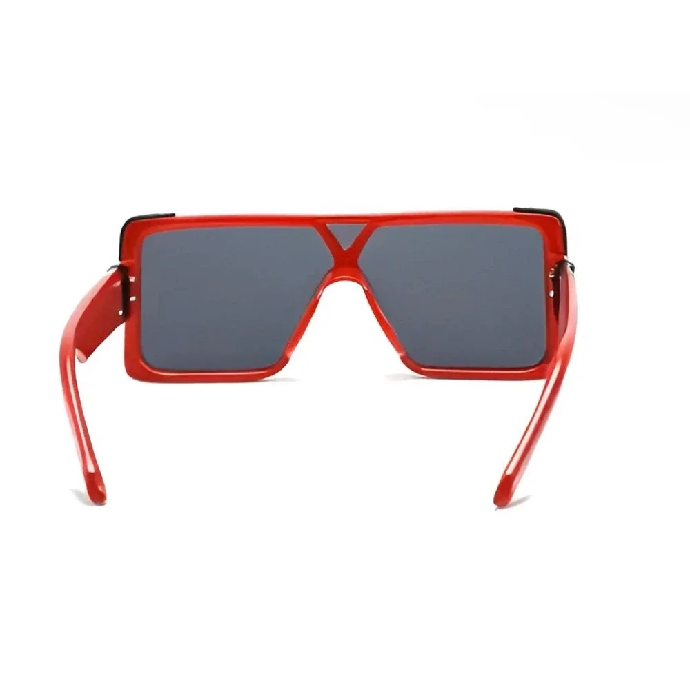 Mens Oversized Square Shield Sunglasses Red Flat Top Bold Fashion Shades Hip Hop
